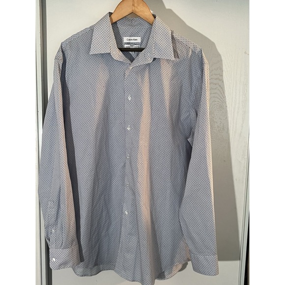 Calvin Klein Men's Dress Shirt XL 17 34/35 Steel+ Stretch Wrinkle Free Patterned - Picture 1 of 12